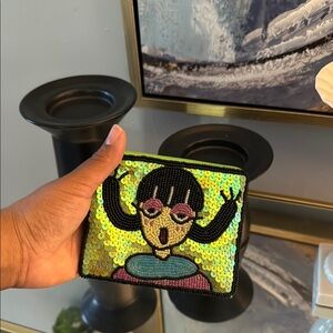 Sequin Beaded  Art Clutch with Keychain